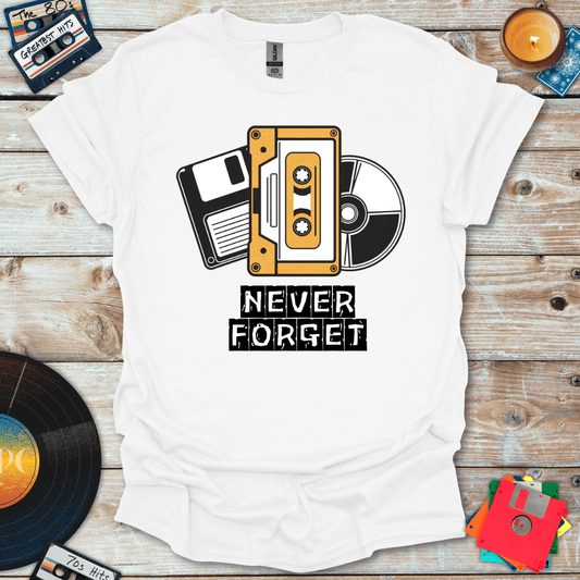 Never Forget Cassette Floppy CD T-Shirt